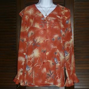 APART Orange Autumn Floral V Neck Ruffle Shirt M